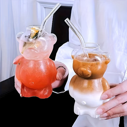 Bjørn Glassbeger Sett (2 Deler) – Søtt Design I Borosilikatglass | Med Glassstrå For Kaffe Og Cocktailer