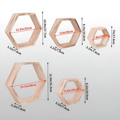 Hexagon Vegghyller (5-pk) – Dekorative og Plassbesparende | Tre Perfekt for Stue og Soverom - Vegghyller