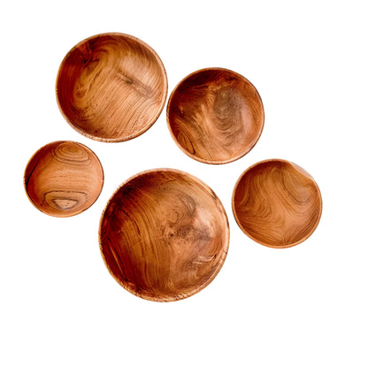 Håndlaget Sett Med Skåler I Teak – 5 Elegante Skåler For Stilfull Servering