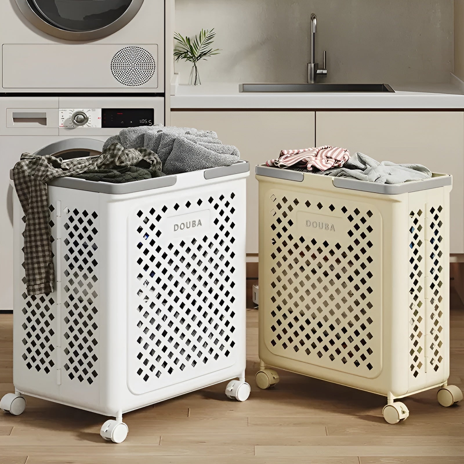 Sammenleggbar Skittentøyskurv med Hjul – Plassbesparende og Praktisk | Perfekt for Bad og Soverom