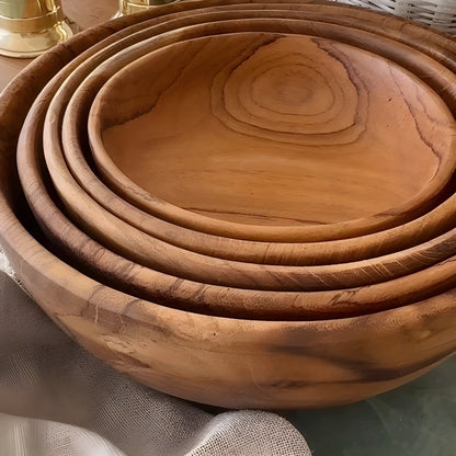 Håndlaget Sett Med Skåler I Teak – 5 Elegante Skåler For Stilfull Servering