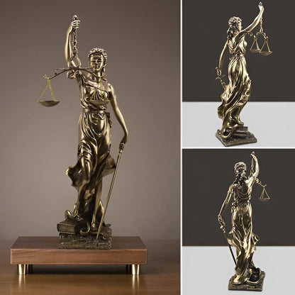 Statue Av Rettferdighetens Gudinne – En Elegant Dekorativ Skulptur Av Justitia