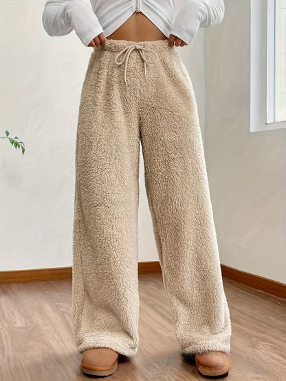 Dame teddy sherpa-bukse i rosa, avslappet passform