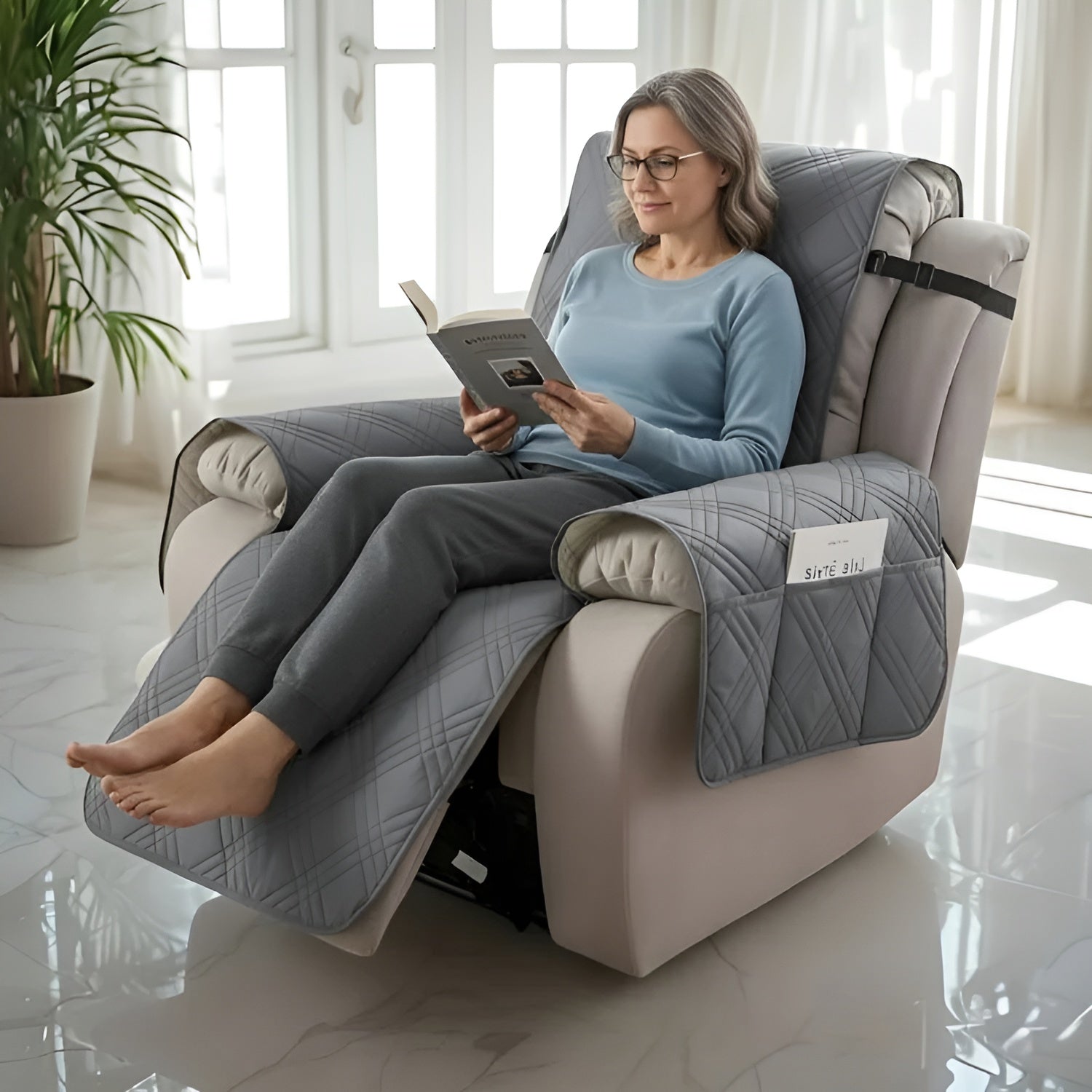 Vannsikker Lenestolbeskytter – Quiltet Rutedesign | Beskytter mot Flekk­er og Slitasje