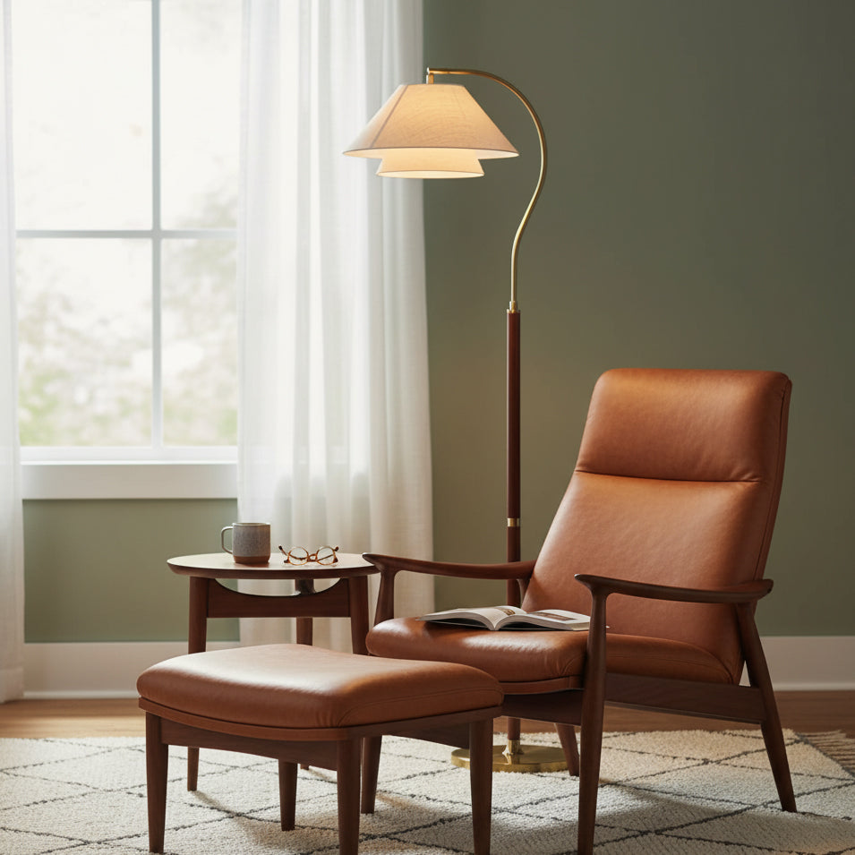 Slankt silhuett på designgulvlampe med tredetaljer