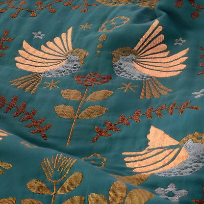 Boho-pledd – Vendbart Bomullspledd med Broderi | Dekorativt Mønster med Fugler og Blomster