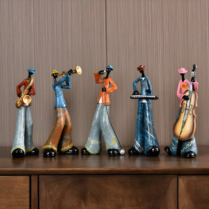 Jazzband-figur I Harpiks – Dekorativ Figur I Vintage Musikkstil