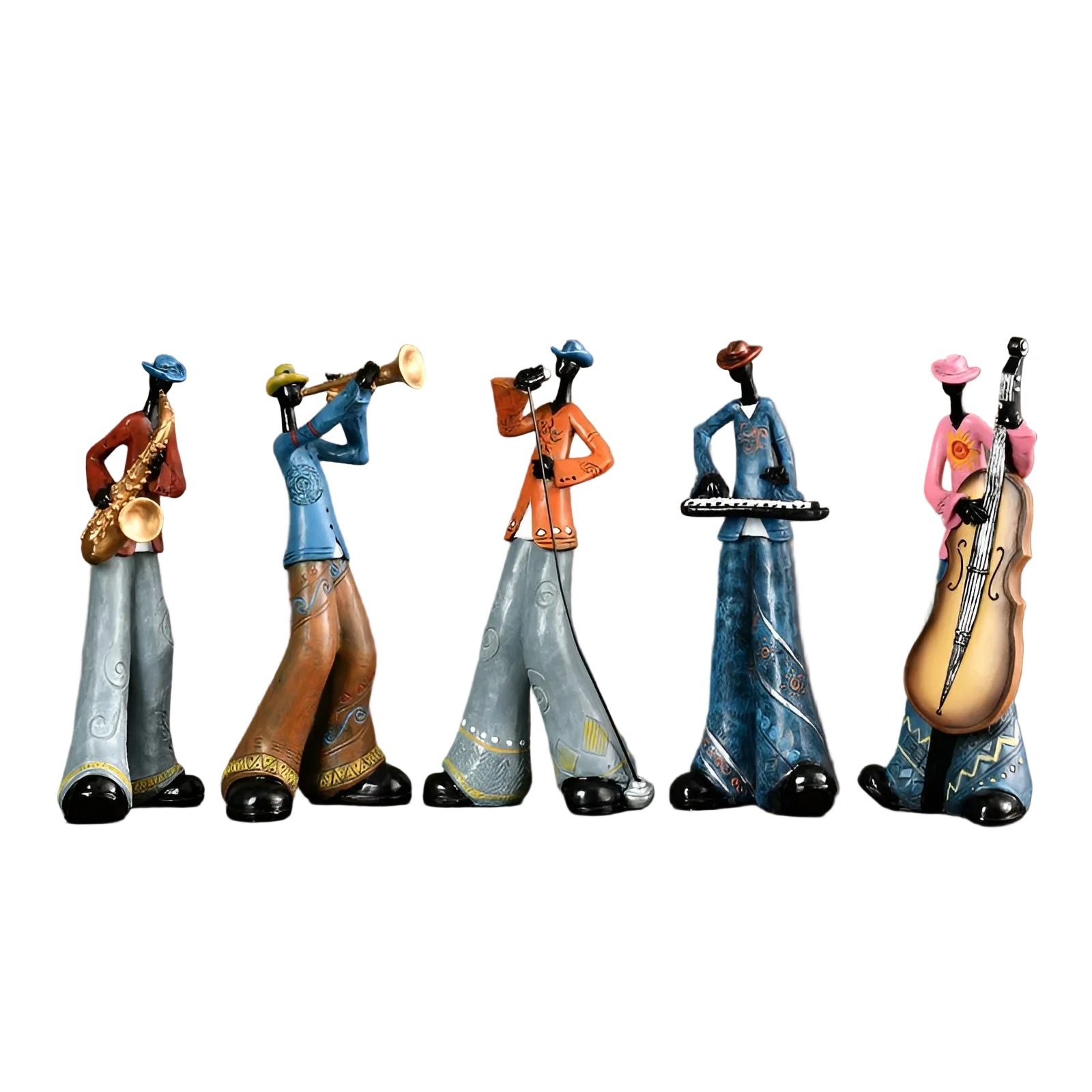 Jazzband-figur I Harpiks – Dekorativ Figur I Vintage Musikkstil