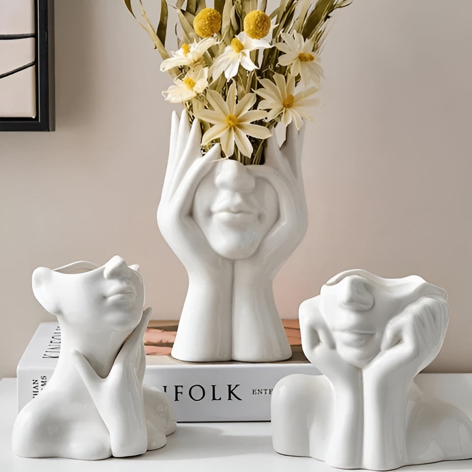 Keramikkvase Med Ansiktsmotiv – Dekorativ Og Elegant | Perfekt For Bord Og Sidebord - Vaser