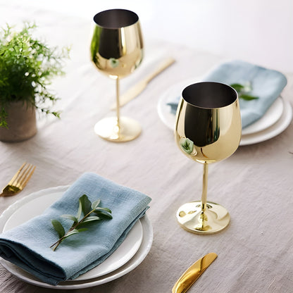 Vinglass I Rustfritt Stål Med Gullfinish – Elegante Glass Til Vin Og Spesielle Anledninger
