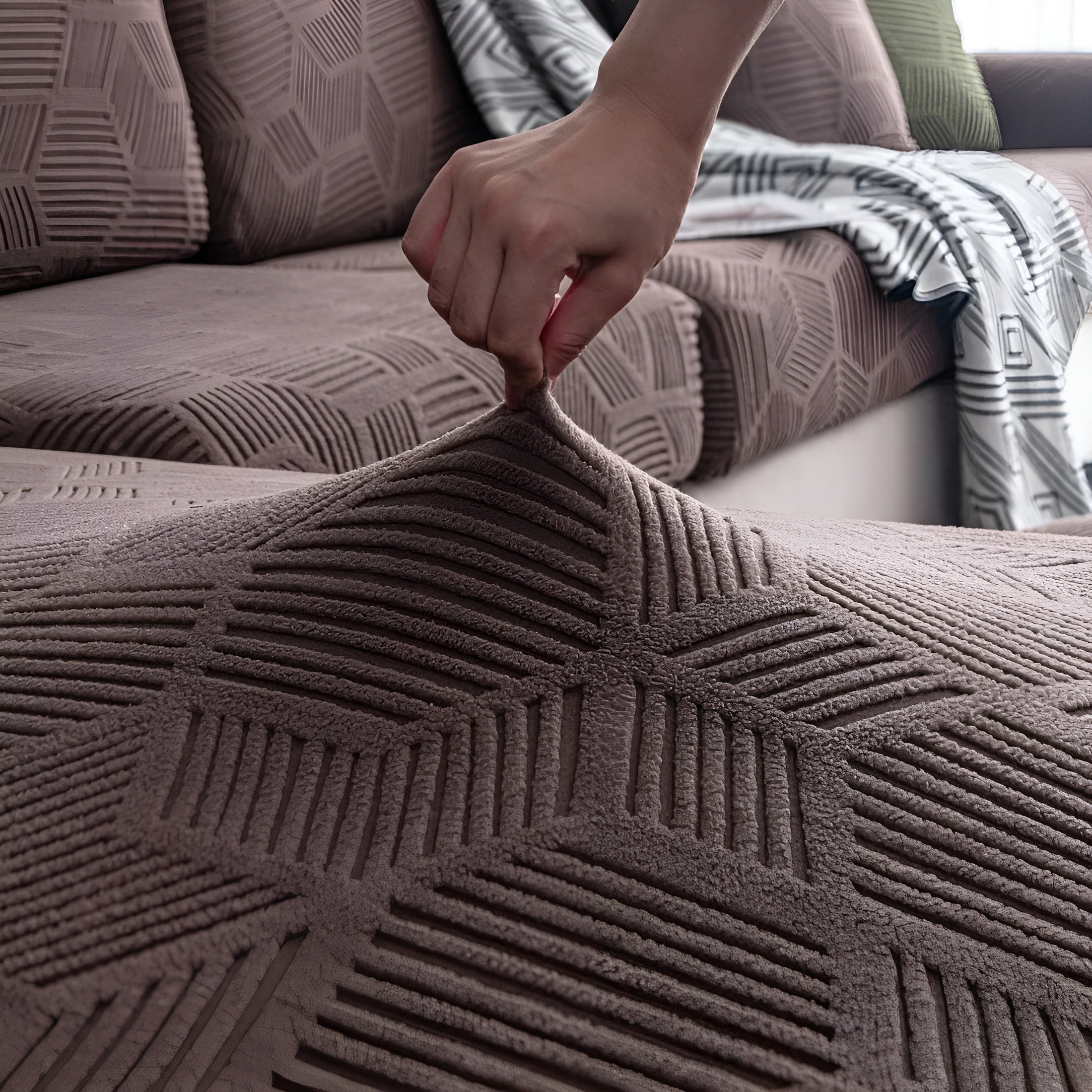 Jacquard Sofaüberwurf mit geometrischem Muster – Weich & Haustierfreundlich | Perfekt zum Schutz und für gemütliche Wohnräume