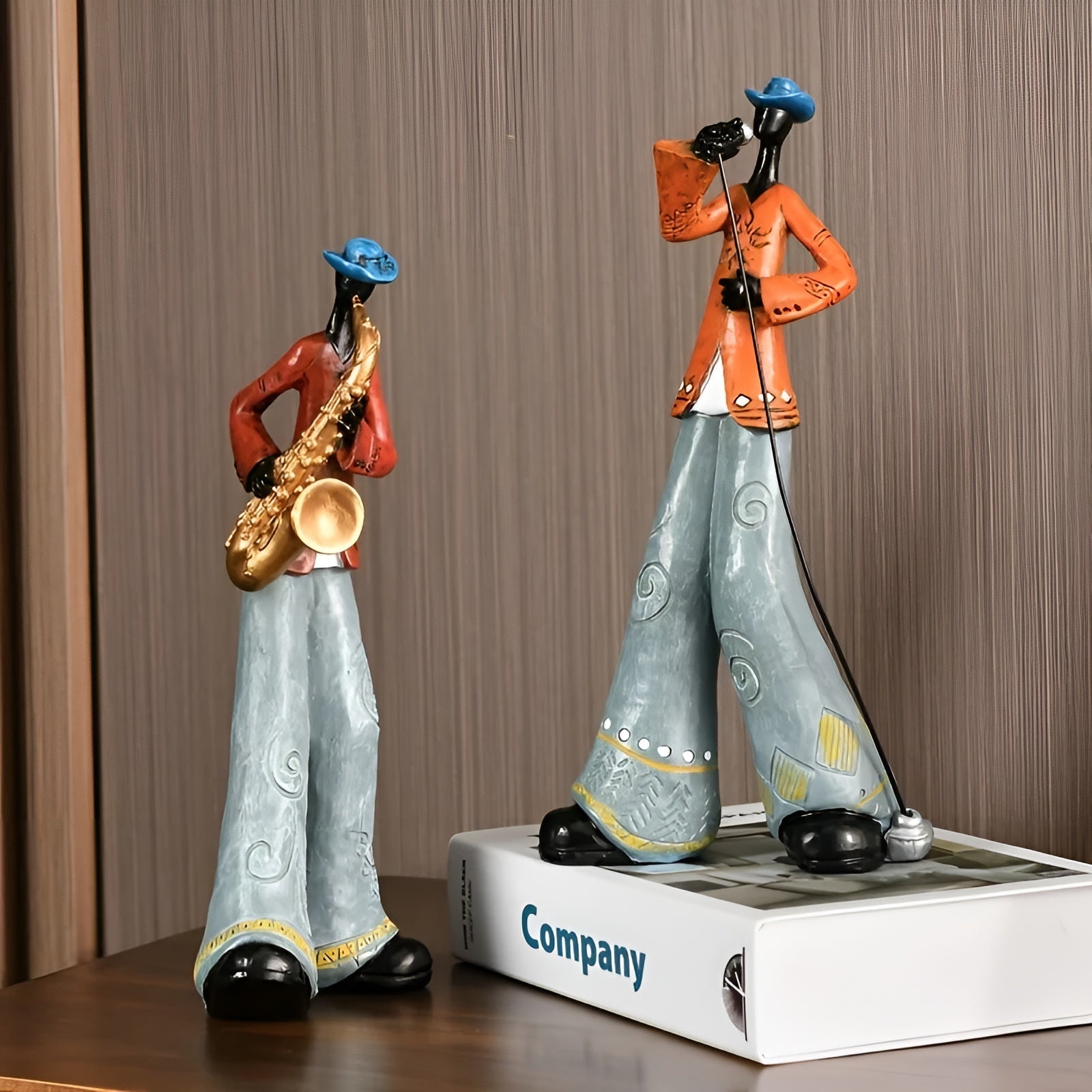 Jazzband-figur I Harpiks – Dekorativ Figur I Vintage Musikkstil
