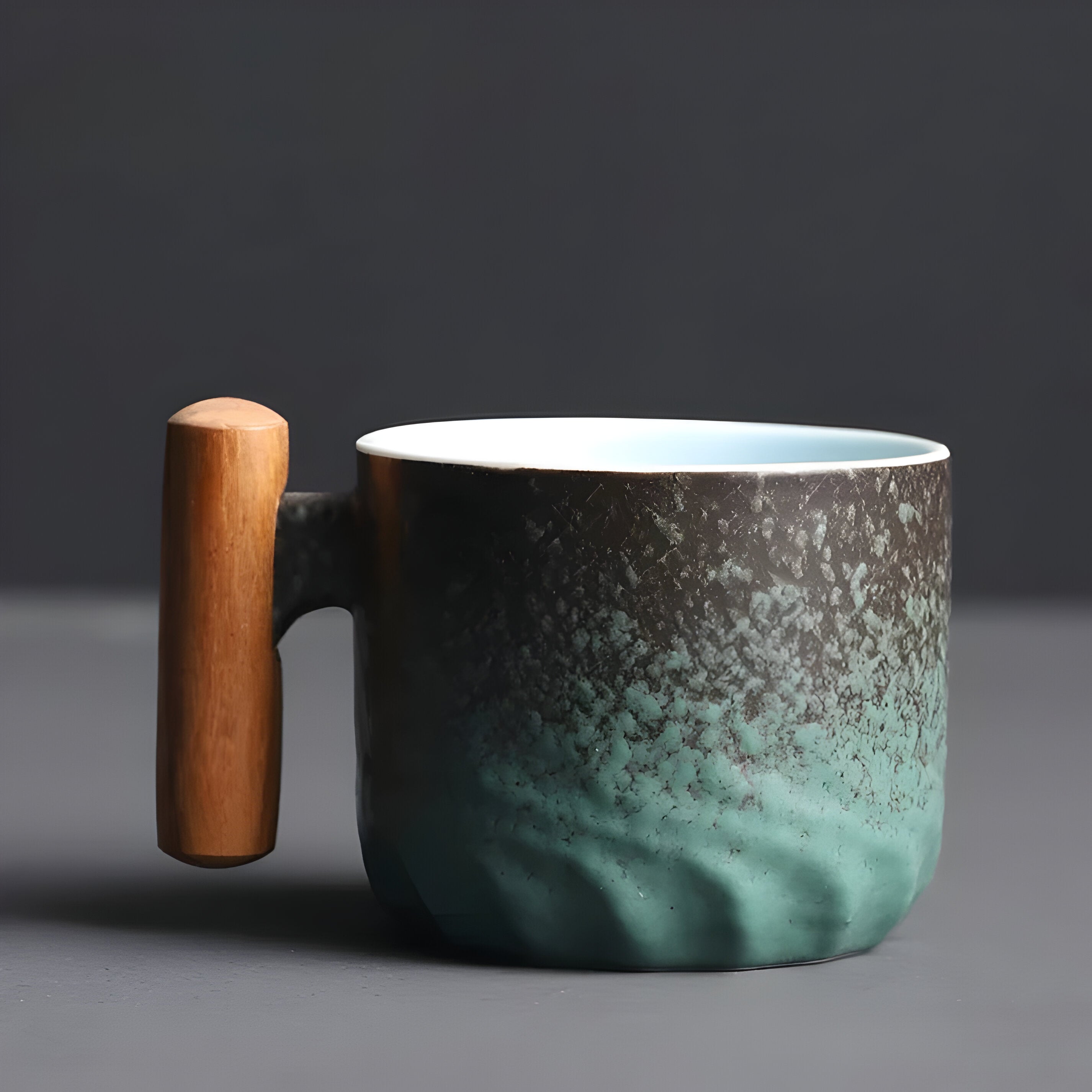 Keramisk Kaffekopp Med Trehåndtak - Minimalistisk Keramisk Kaffekopp