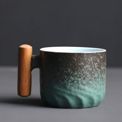 Keramisk Kaffekopp Med Trehåndtak - Minimalistisk Keramisk Kaffekopp
