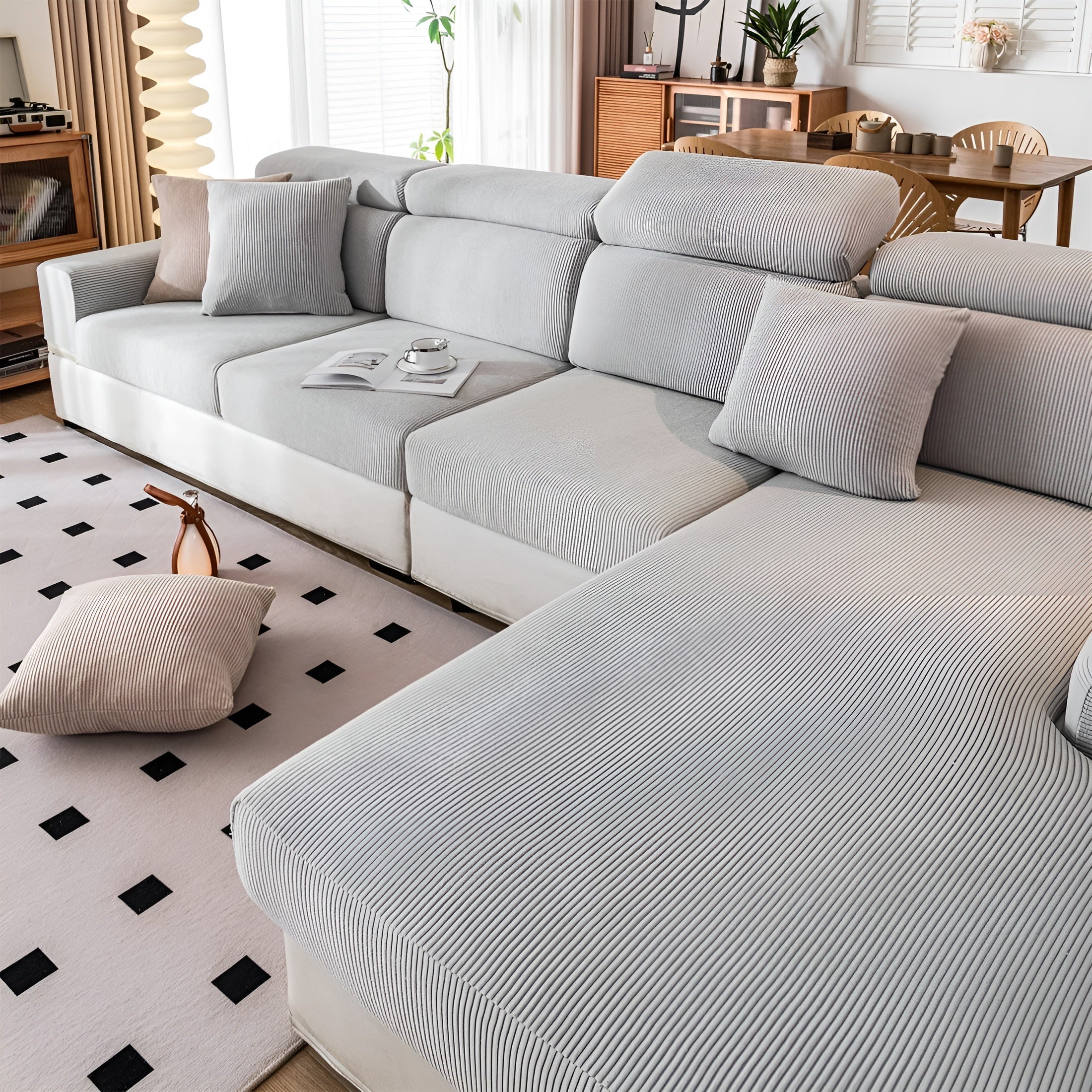 Sofatrekk i Kordfløyel – Mykt, Tøyelig og Slitesterkt | Vertikalt Stripemønster