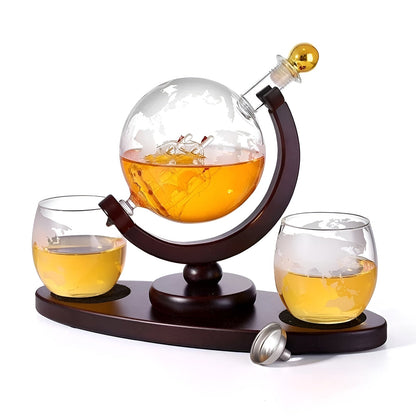 Kristall-Whiskykaraffe mit Gläsern – Weltkugel-Design | Dekorativ für Büro & Zuhause - 1 Sett - Sett med glass og kopper