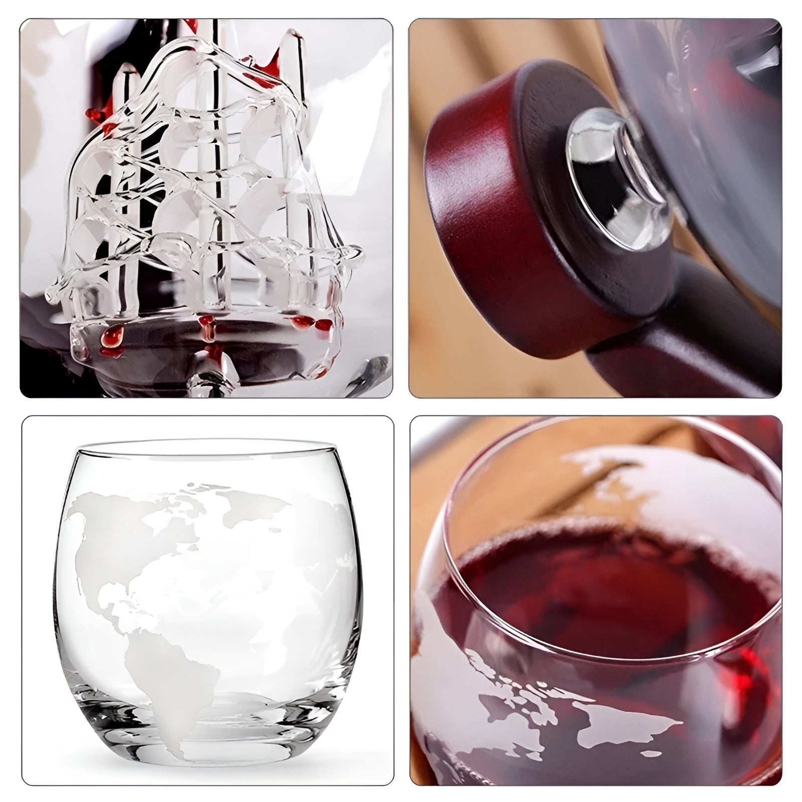 Kristall-Whiskykaraffe mit Gläsern – Weltkugel-Design | Dekorativ für Büro & Zuhause - 1 Sett - Sett med glass og kopper