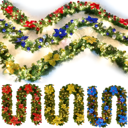 LED Julegirlander i Rattan – Varmt Lys og Naturlig Uttrykk | Perfekt for Trapp og Peis