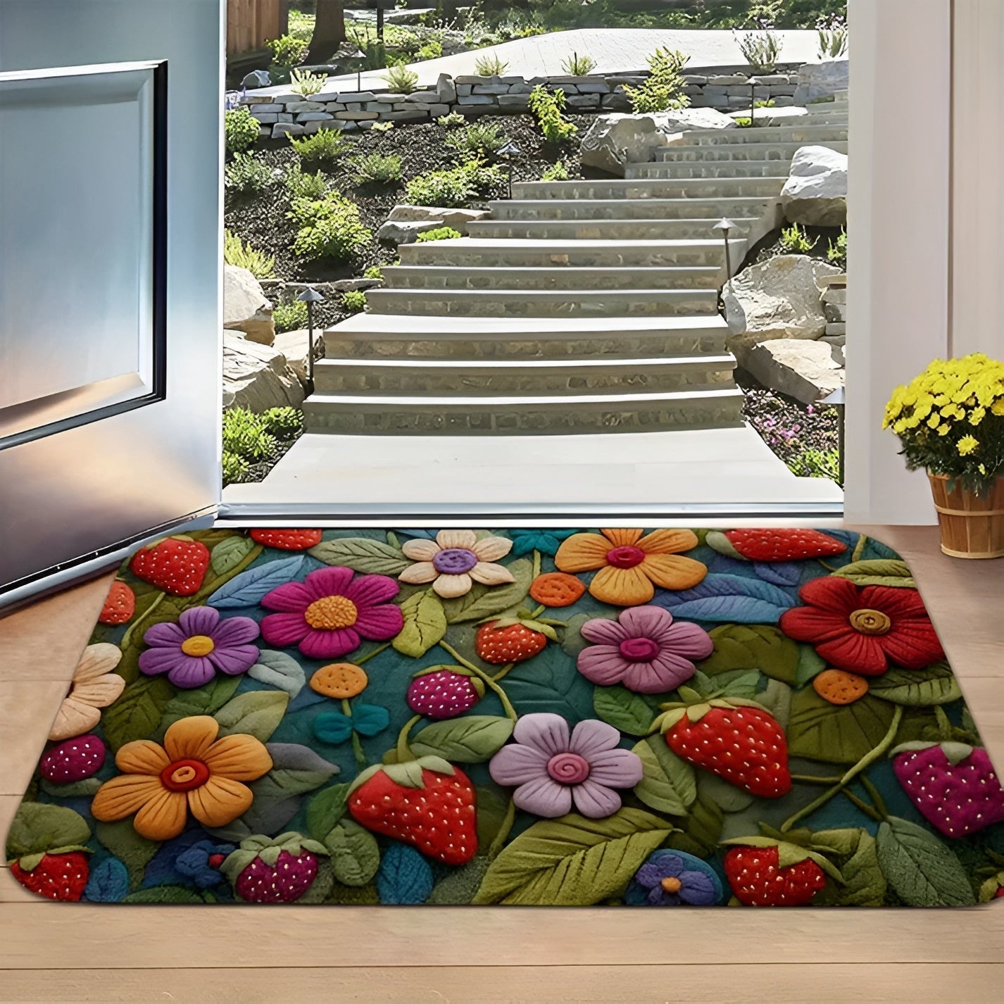 3D Blomstermatte – Skli­sikkert Teppe med Kasjmir­følelse | Perfekt til Gang og Bad