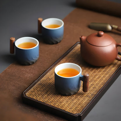 Keramisk Kaffekopp Med Trehåndtak - Minimalistisk Keramisk Kaffekopp