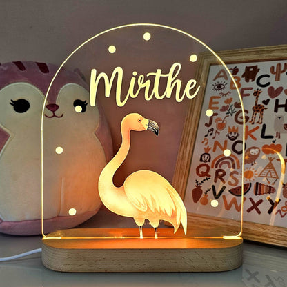 Nattlampe med flamingomotiv og personlig navn
