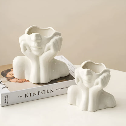 Keramikkvase Med Ansiktsmotiv – Dekorativ Og Elegant | Perfekt For Bord Og Sidebord - Vaser