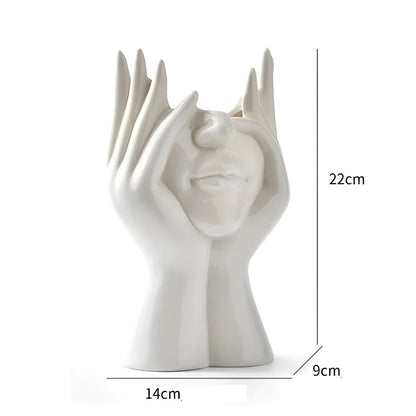 Keramikkvase Med Ansiktsmotiv – Dekorativ Og Elegant | Perfekt For Bord Og Sidebord - Raffinert 16.5cm x 15cm x 10.5cm