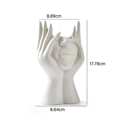 Keramikkvase Med Ansiktsmotiv – Dekorativ Og Elegant | Perfekt For Bord Og Sidebord - Raffinert: 13cm x 12cm x 6cm