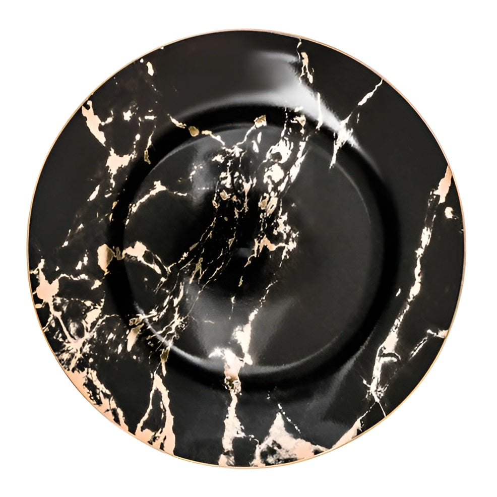 Porselenstallerken i Marmorlook – Elegant Gullkant | Dekorativ og Perfekt for Stilfull Servering