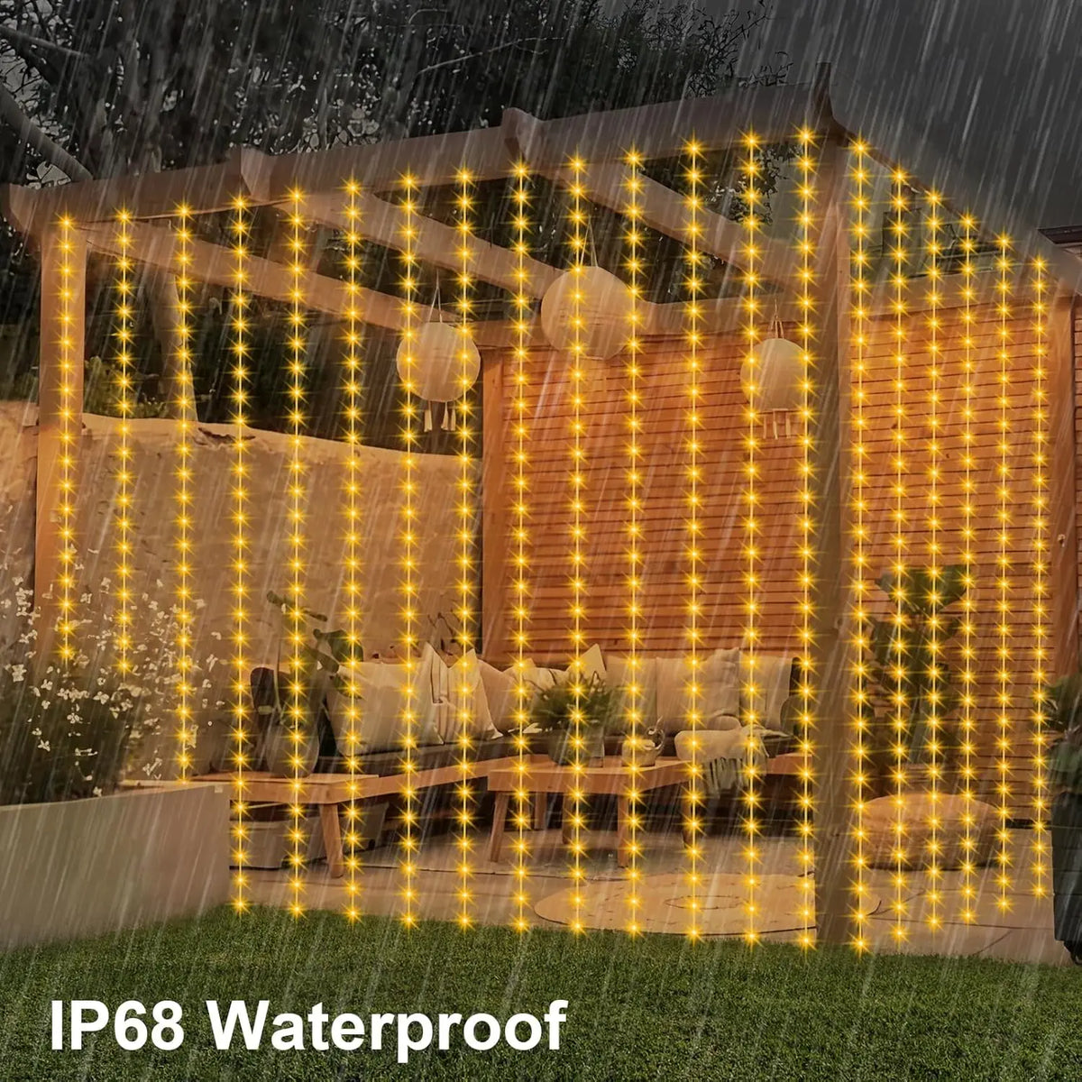 LED-lysgardin med dynamiske lyseffekter i ulike farger