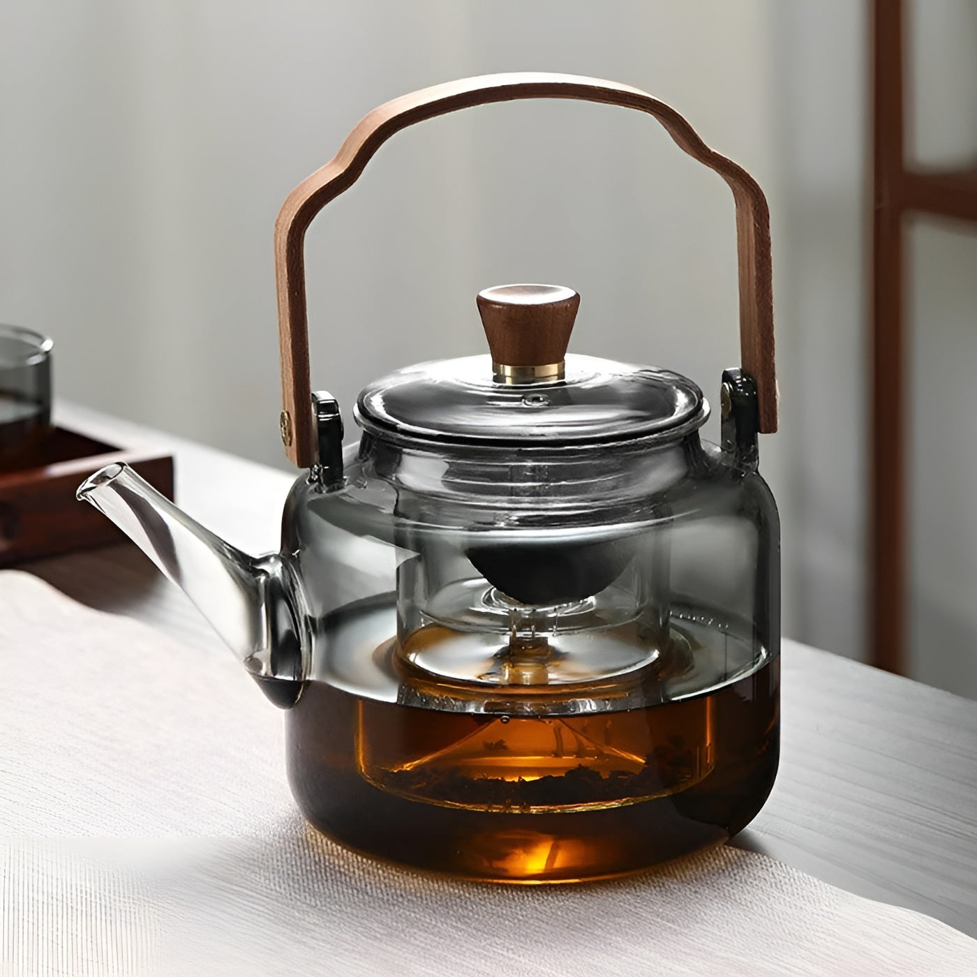 Glasstekanne med Sil og Tre­lokk – Elegant og Dekorativ | 1,2 L Perfekt for Løs Te