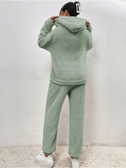 Myk teddydress med kengurulomme – grå loungewear til damer