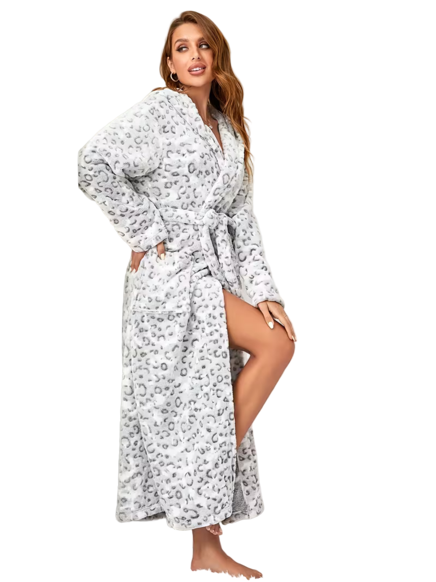 Myk Fleecebadekåpe med Leopardsmønster – Varm og Koselig | Med Hette og Belte