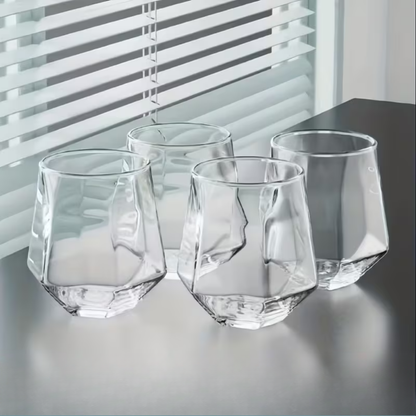 Glasskopper i Transparent Design 4 stk – Stilrent og Dekorativt Design | 300 ml Glass for Vann Juice og Te