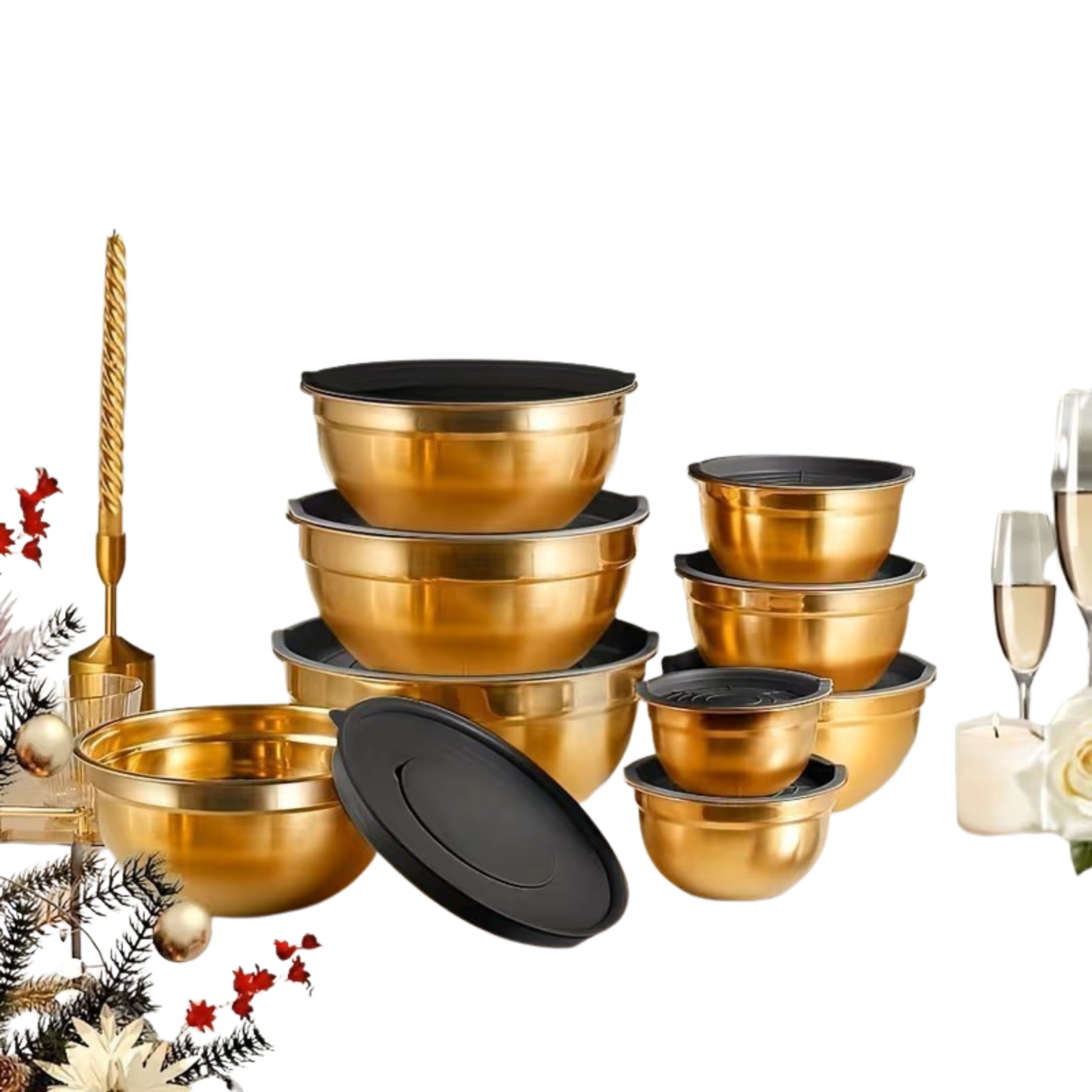 14-delt Gullfarget Bollesett – Elegant Og Praktisk | Perfekt Til Matlaging, Baking Og Servering