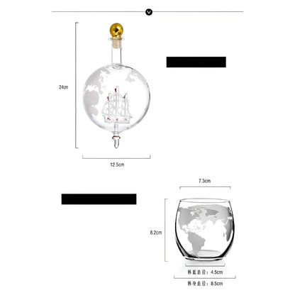 Kristall-Whiskykaraffe mit Gläsern – Weltkugel-Design | Dekorativ für Büro & Zuhause - 1 Sett - Sett med glass og kopper
