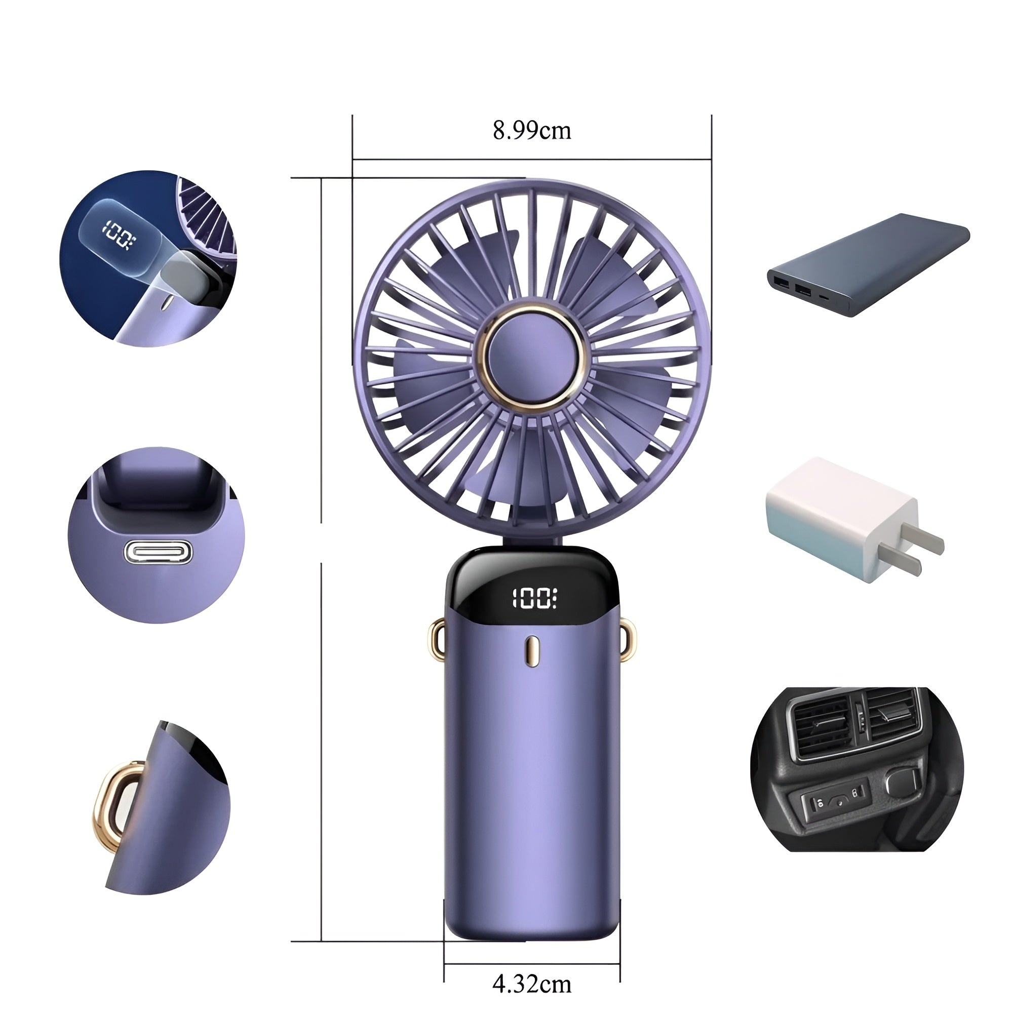 Kompakt Usb-Håndvifte – Bærbar Minivifte Med Led-display, 5 Hastighetsinnstillinger Og Sammenleggbar Design