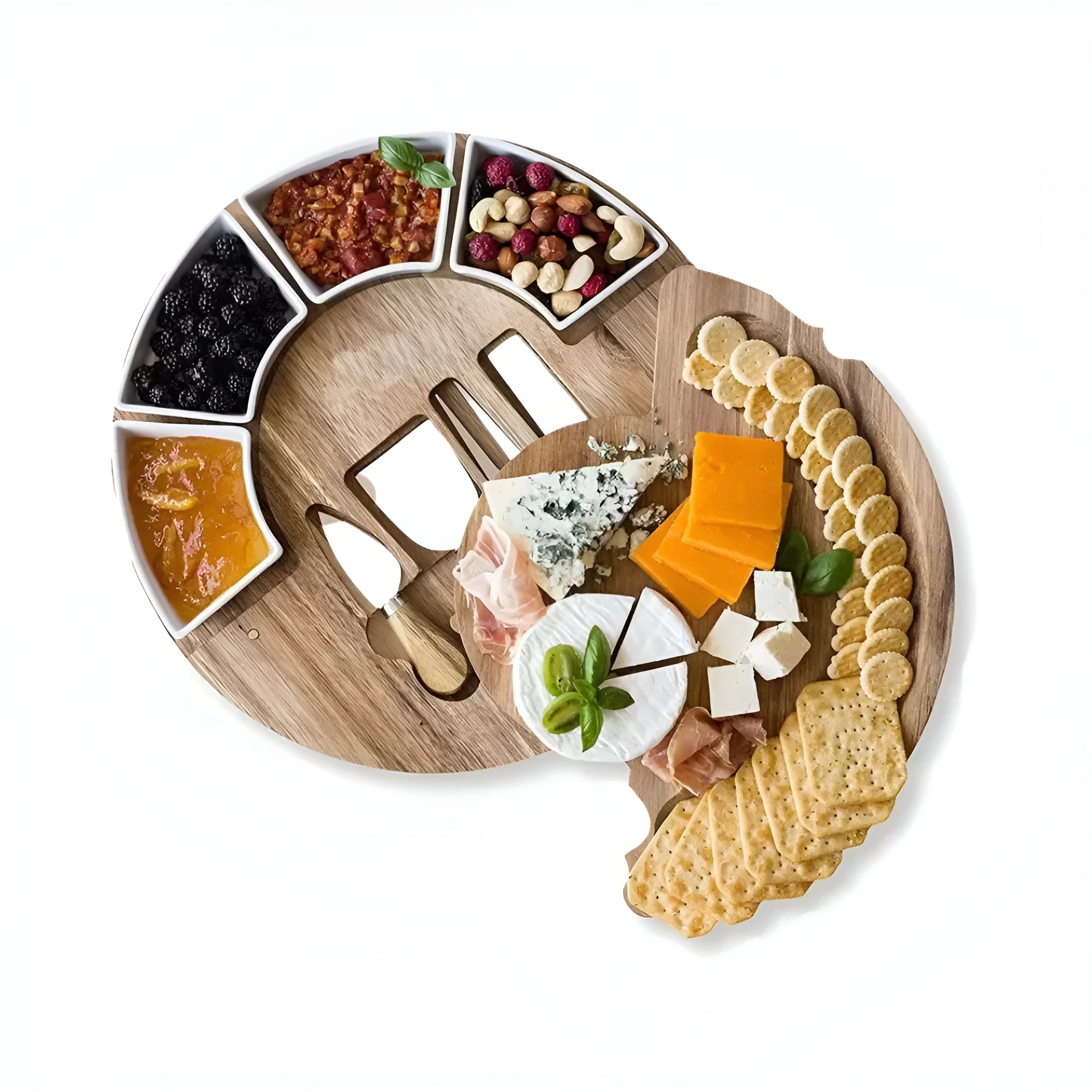 Käsebrett med Ostekniver – Elegant og Dekorativt Serveringsbrett | Perfekt for Ost, Tapas og Kosekvelder