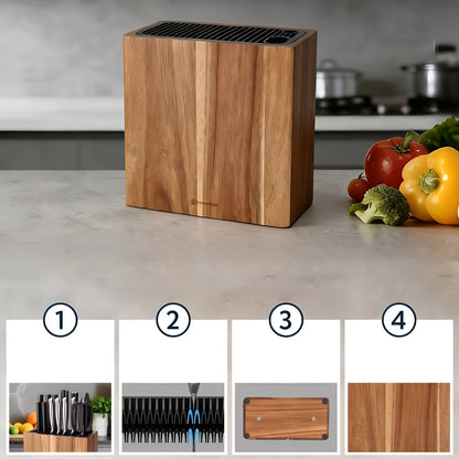 Knivblokk Med Knivspor – Solid Knivoppbevaring I Tre, Knivholder Til Benkeplaten Med Bladbeskyttelse