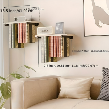 Svevende Bokhyller (2-pakning) – Plassbesparende og Dekorativ | Vegghyller for Stue og Kontor