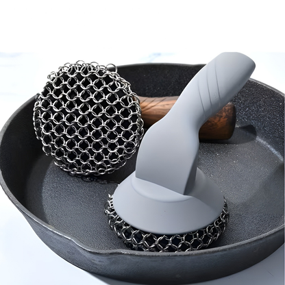 Kjettingbørste I Rustfritt Stål – Fjerner Fastbrent Smuss Enkelt | Perfekt For Støpejernspanner Og Dutch Oven - 1