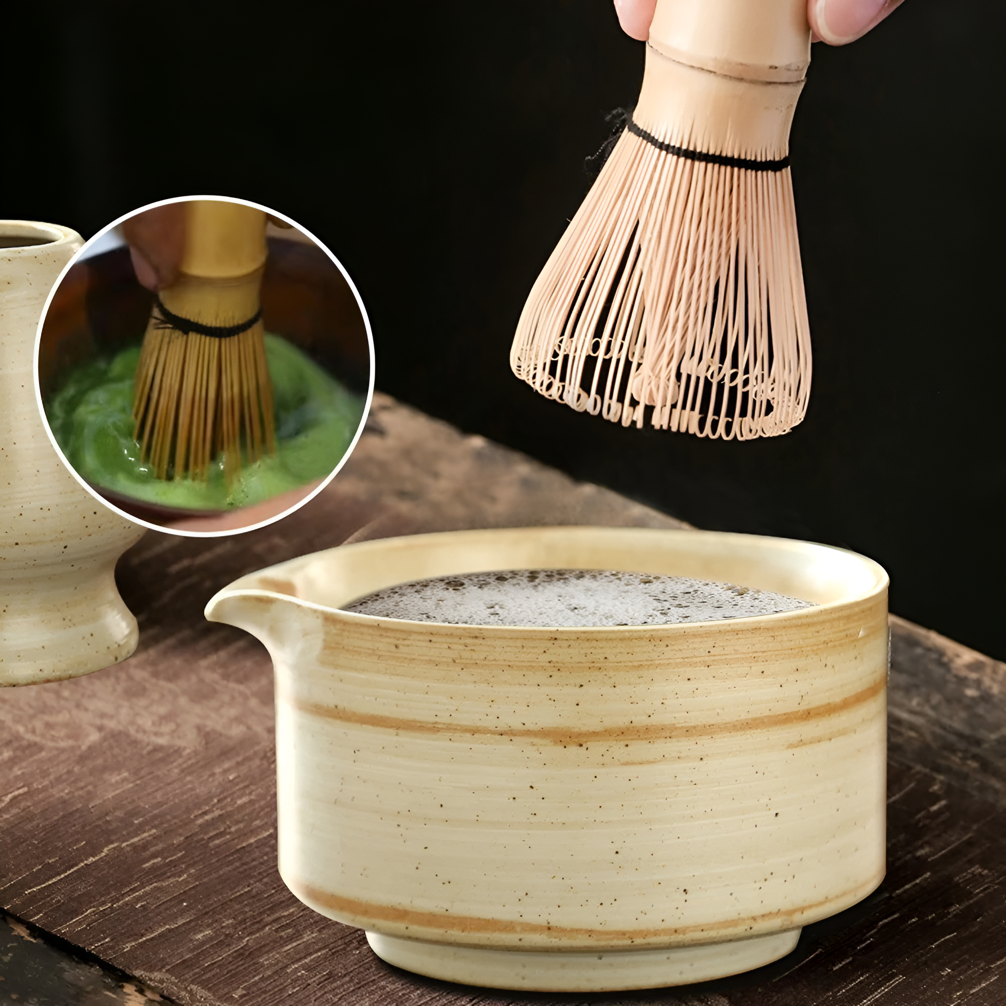 Matcha Keramisksett- 4 Deler Japansk Teapot og Kopper