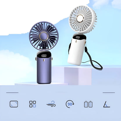 Kompakt Usb-Håndvifte – Bærbar Minivifte Med Led-display, 5 Hastighetsinnstillinger Og Sammenleggbar Design