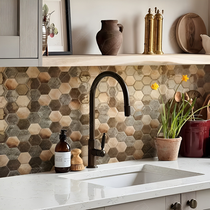 3D Hexagon Veggpanel – Selvklebrig Veggdekor i Metalllook | Moderne Veggdekor for Stue Kjøkken eller Gang - Tapet