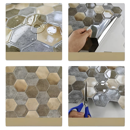 3D Hexagon Veggpanel – Selvklebrig Veggdekor i Metalllook | Moderne Veggdekor for Stue Kjøkken eller Gang - Tapet