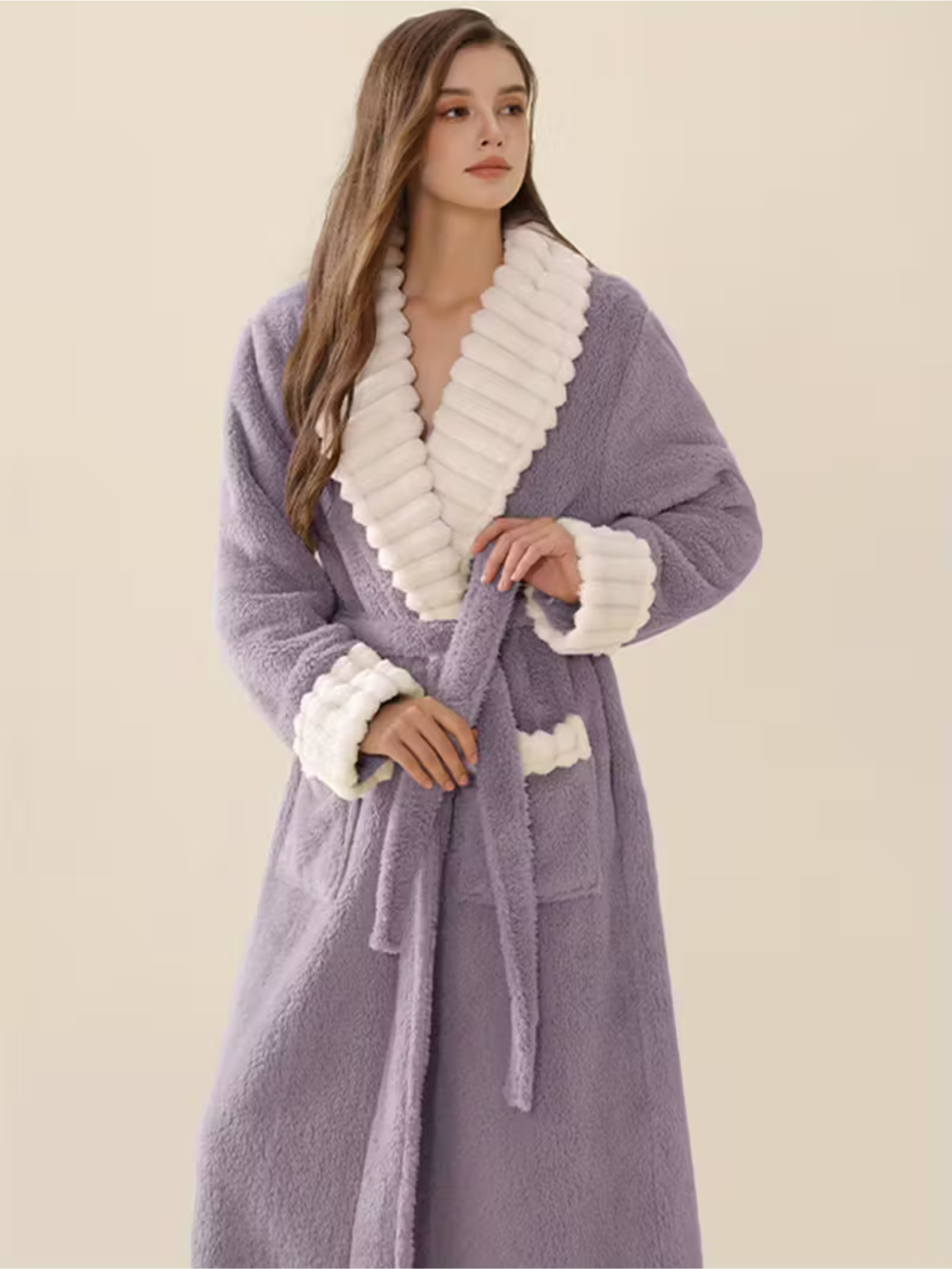 Myk Damebadekåpe for Vinter – Ekstra Lang og Varm | Flanell med Lommer