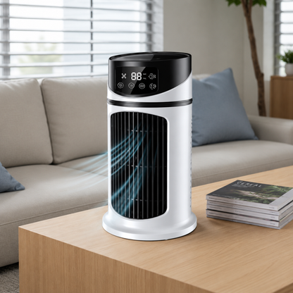 Mini Bærbar Luftkjøler – 3-i-1 Vifte, Klimaanlegg og Luftfukter | USB-Drevet, 6 Hastigheter og Nattlys