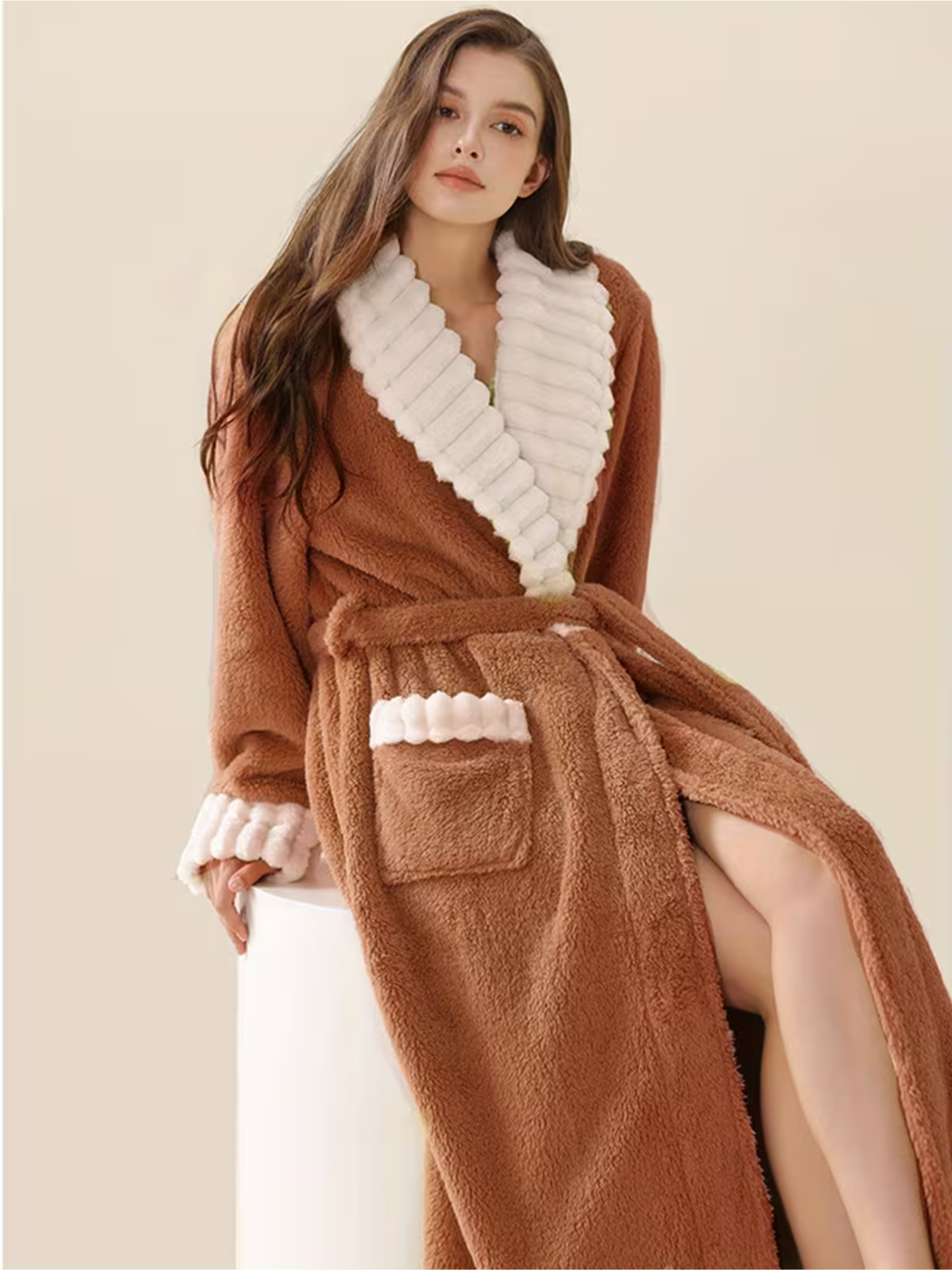 Myk Damebadekåpe for Vinter – Ekstra Lang og Varm | Flanell med Lommer