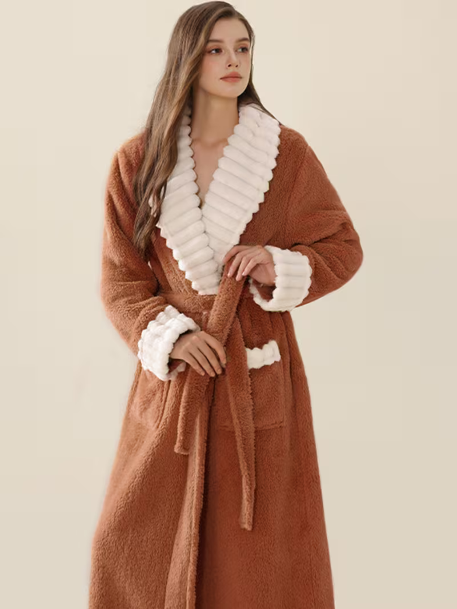 Myk Damebadekåpe for Vinter – Ekstra Lang og Varm | Flanell med Lommer