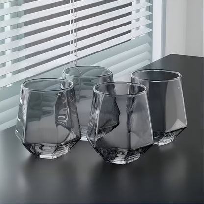 Glasskopper i Transparent Design 4 stk – Stilrent og Dekorativt Design | 300 ml Glass for Vann Juice og Te - Askefarget